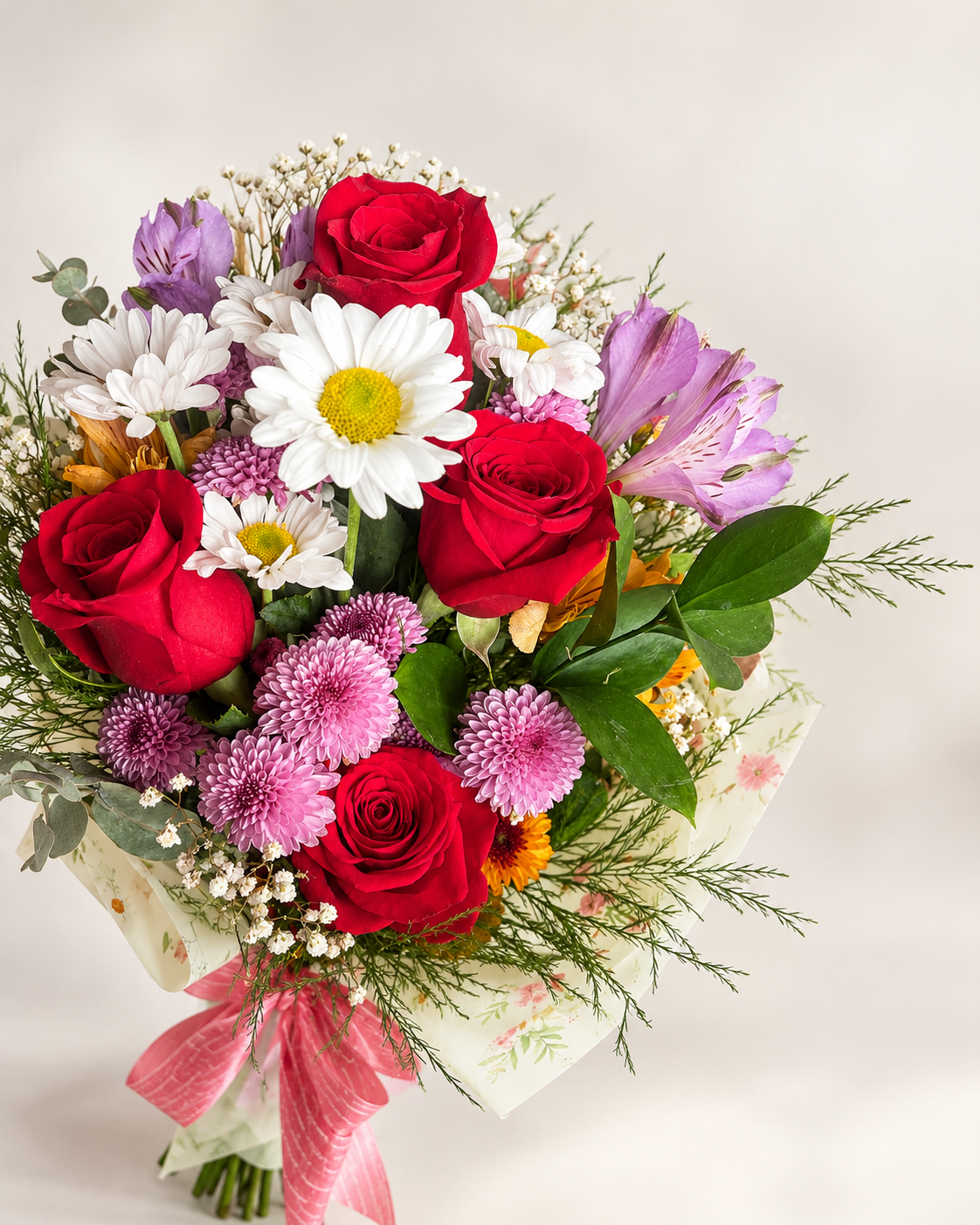 Buquê Vibrante com Rosas e Flores Campestres