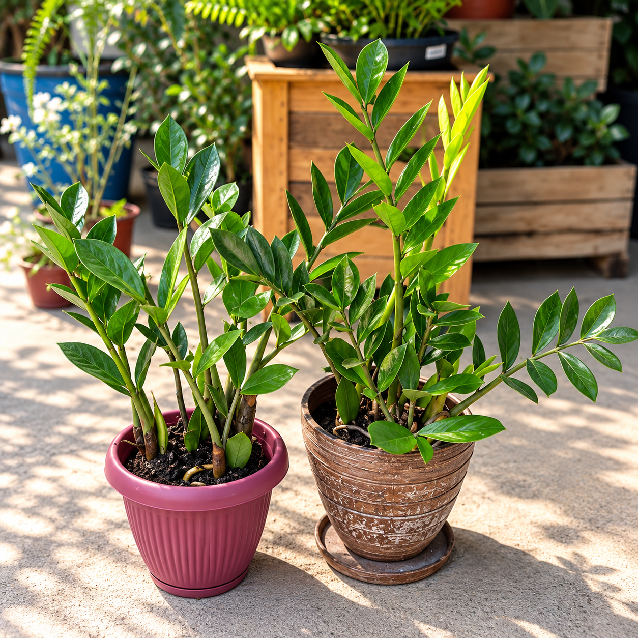Zamioculcas em Vasos Contrastantes